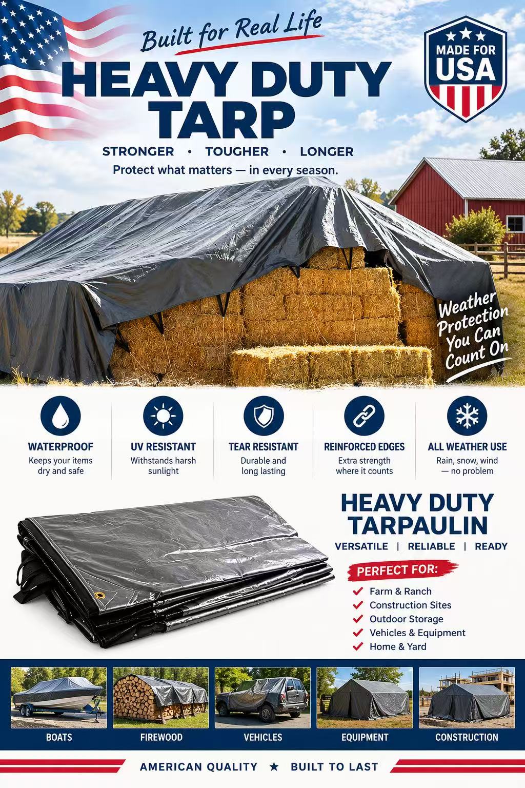 A-LION Heavy Duty Silver Hay Tarp – 12 Mil Hay Bale & Stack Cover (Pre-Order)