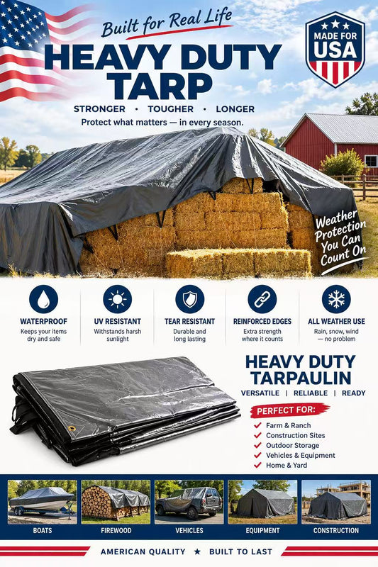 A-LION Heavy Duty Silver Hay Tarp covering hay bales - COVER BOSS LLC