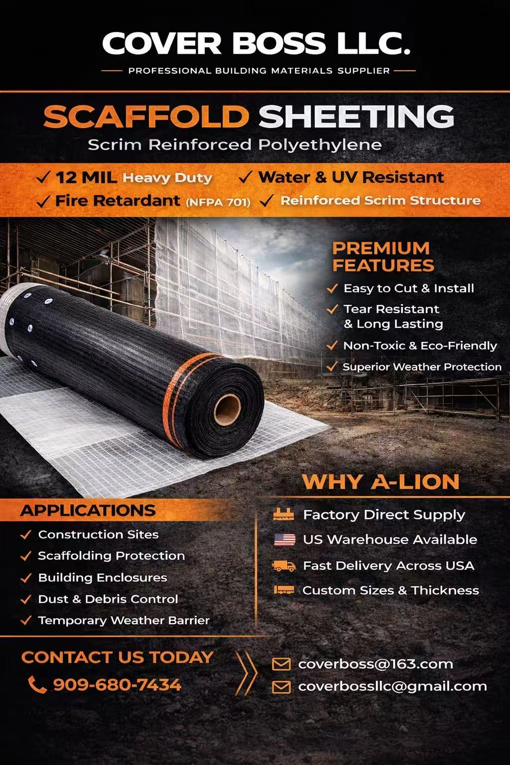 A-LION Scaffold Sheeting – Scrim Reinforced Polyethylene (12 Mil)