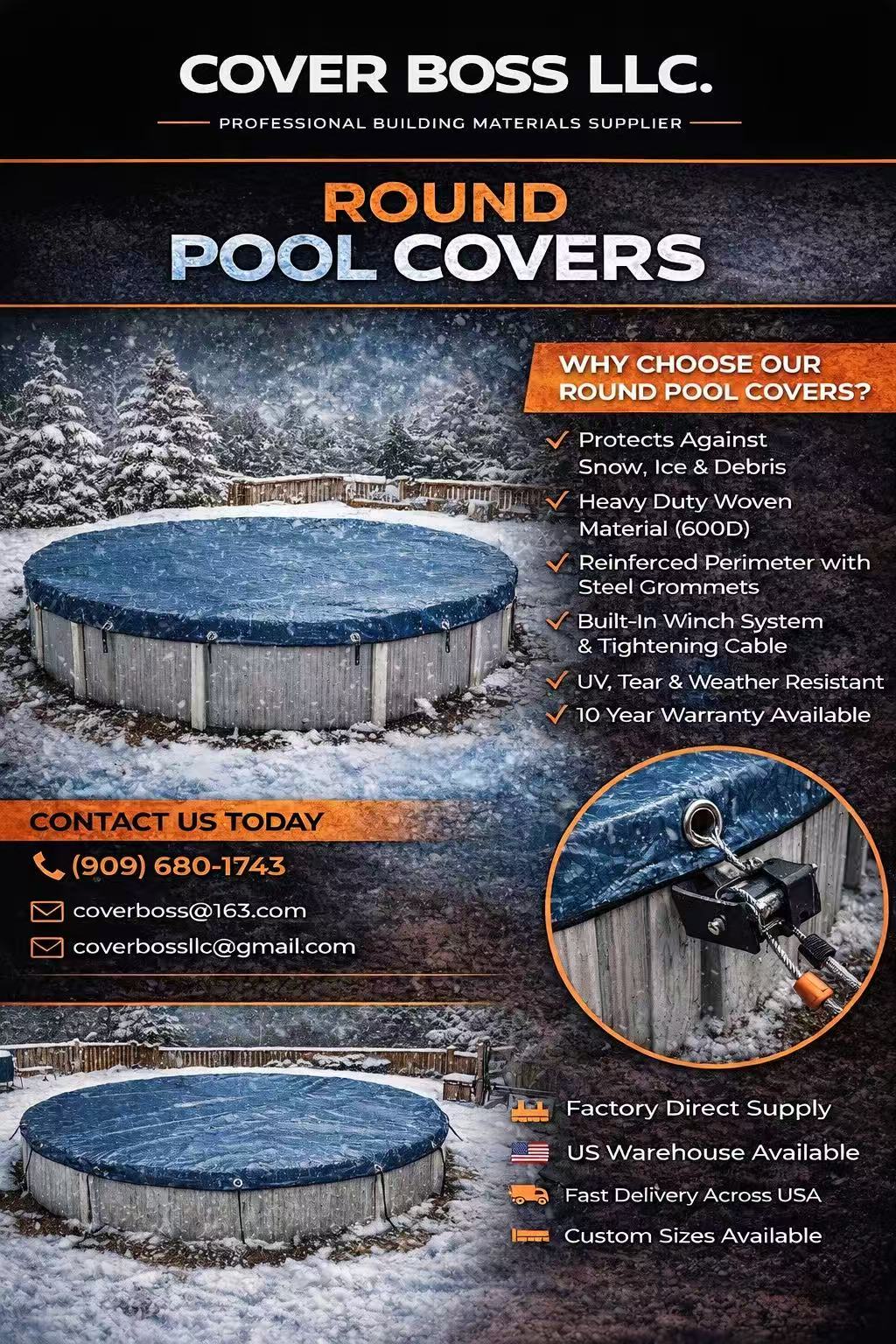Heavy Duty Round Pool Covers – 600D Winter Protection